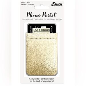 NEW IN BOX iDecoz Gold Phone Pocket ~ Peel and stick ~ Adhesive 💛